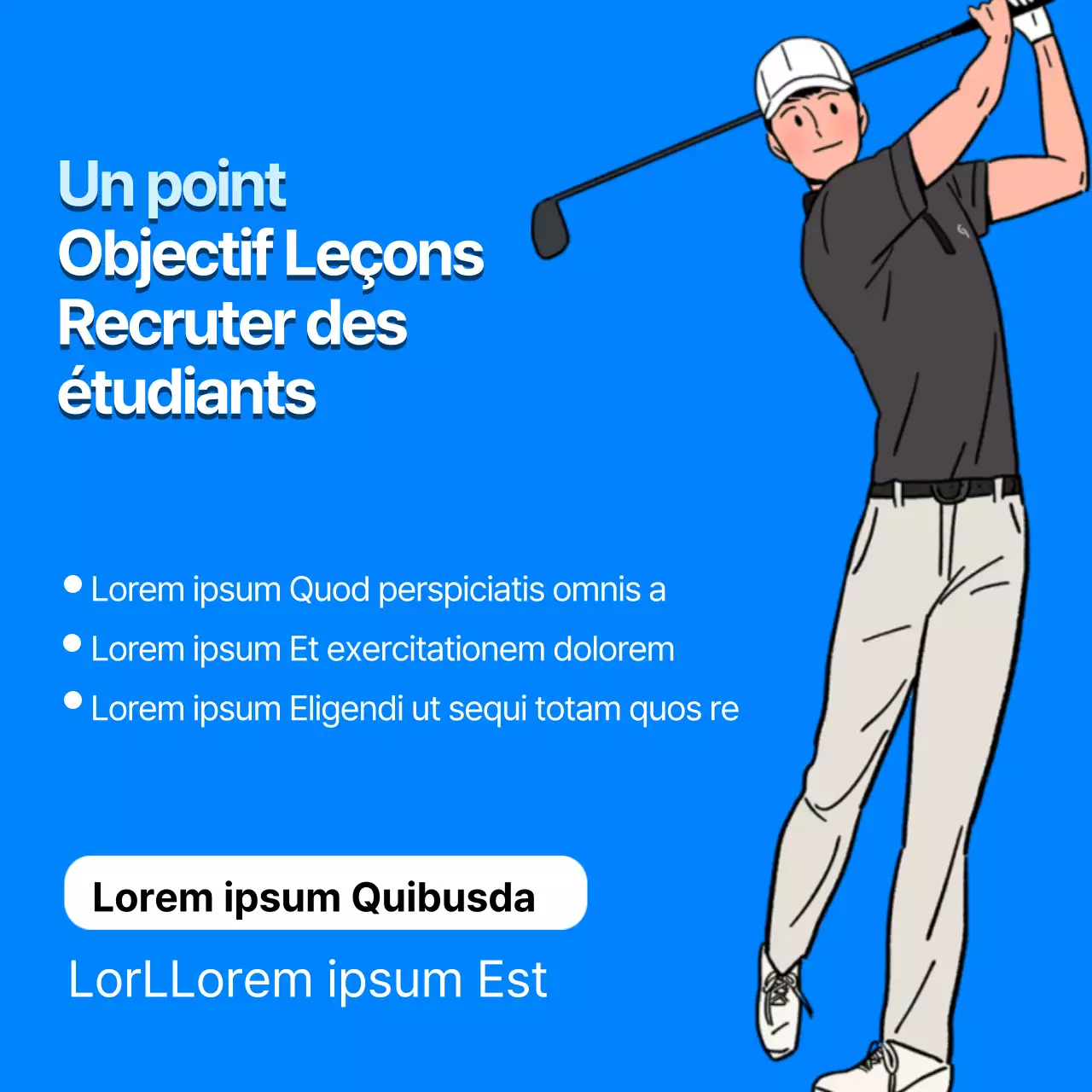 Bleu illustration propre leçon de golf recrutement