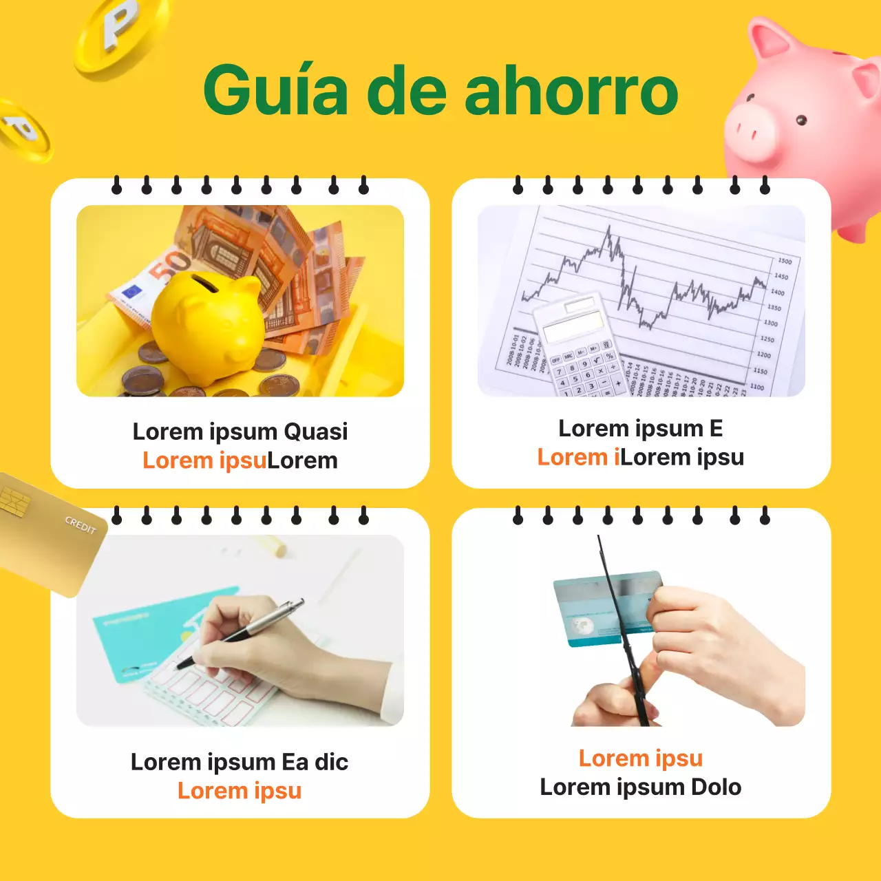 Activos financieros amarillos y verdes Información sobre conocimientos de planificación financiera