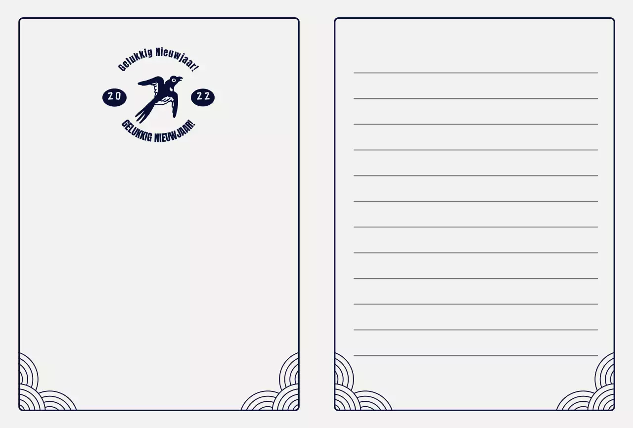 Nieuwjaarskaart met een opvallende tijgerillustratie in grijs en zwart