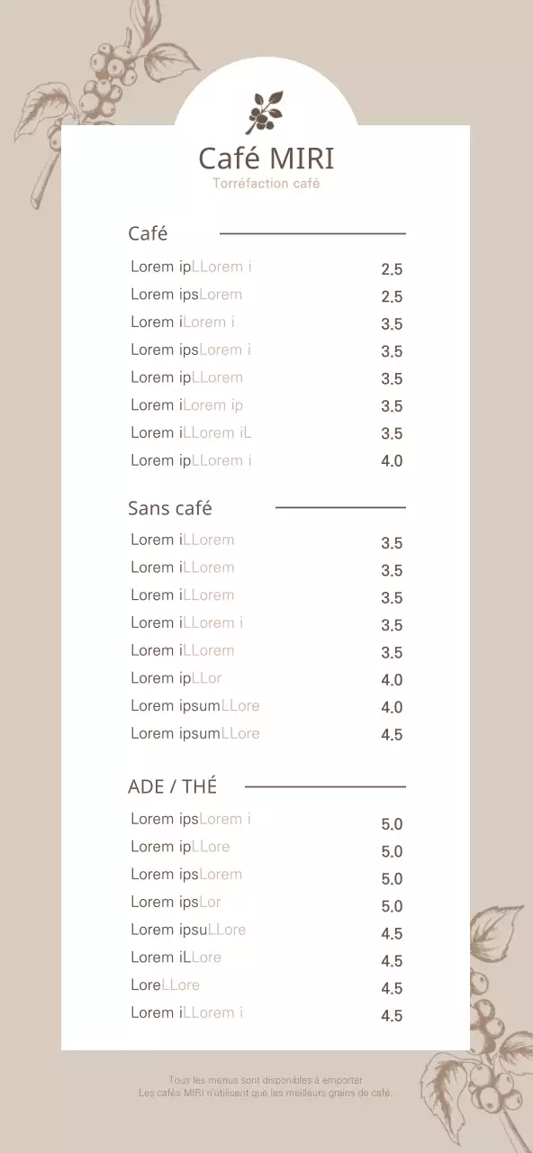 Illustration émotionnelle de café en brun et blanc, concept de menu de café, tarification