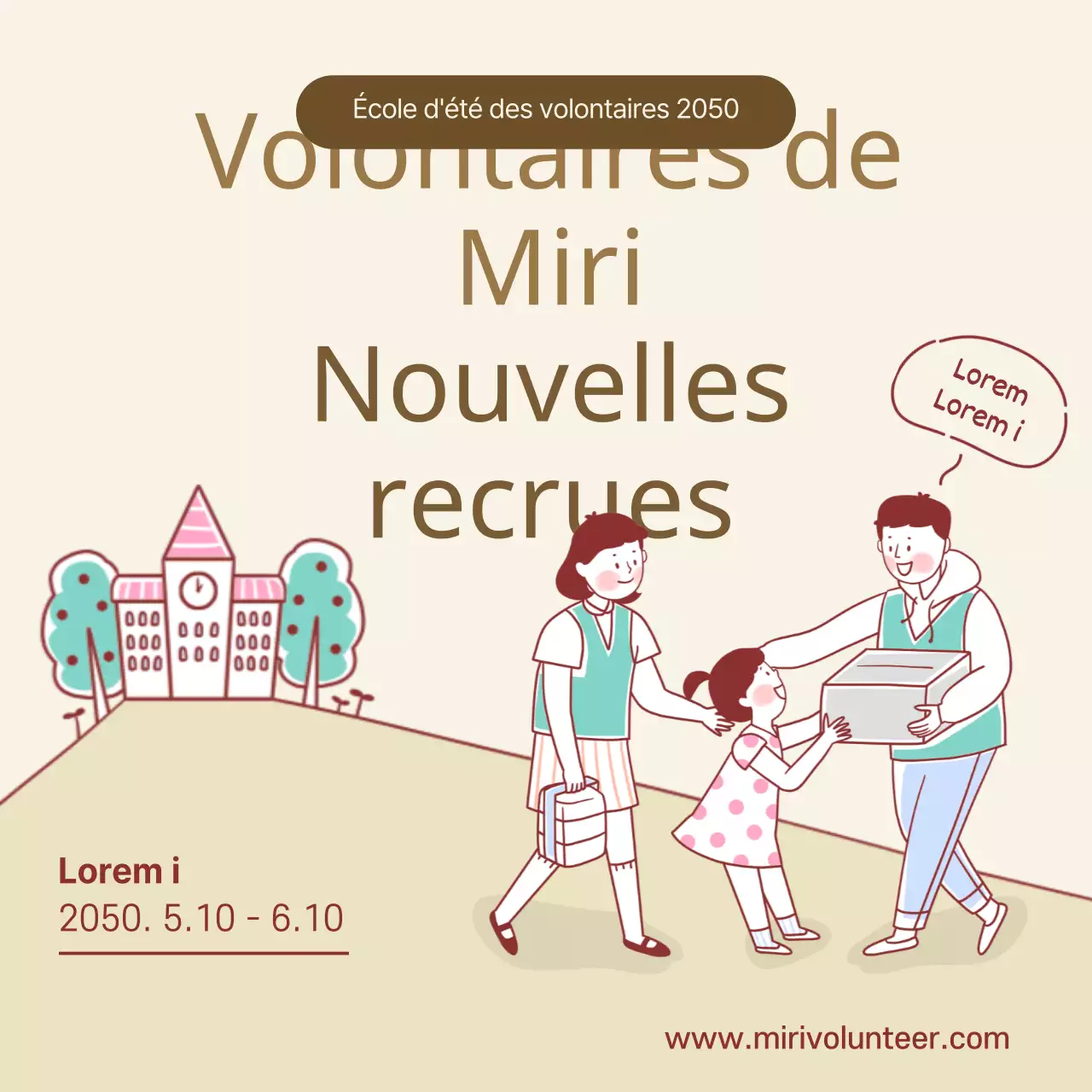 Postes de volontaires d'été sur fond beige