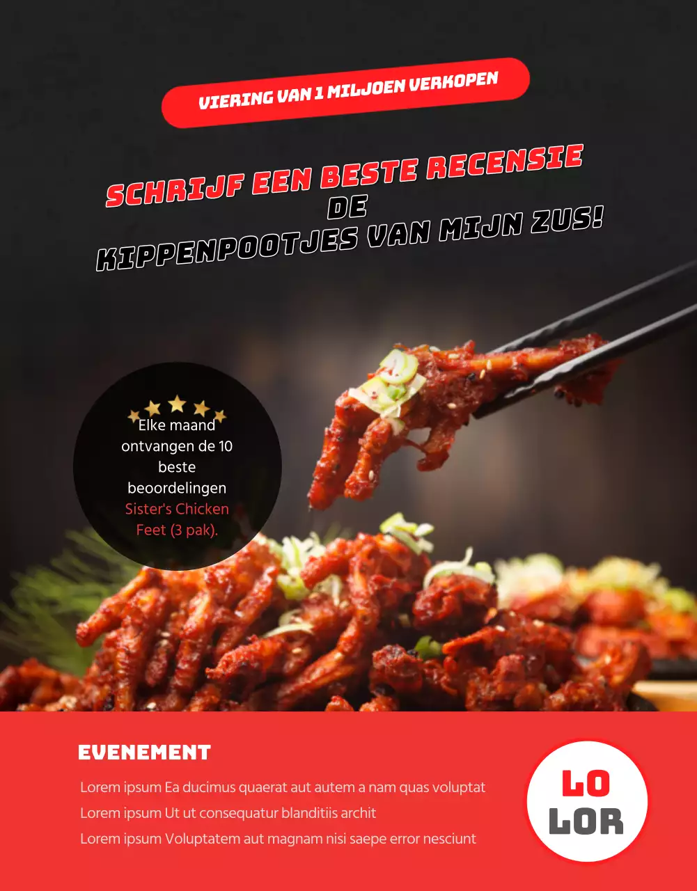 Een eenvoudig overzicht van diepvriesproducten in zwart en roodEventpromotie