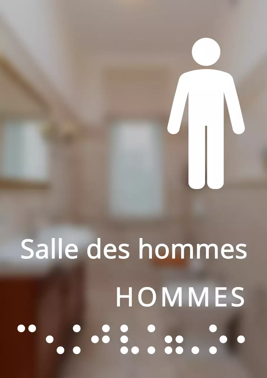 Signalisation des toilettes pour hommes en braille et dans un style épuré
