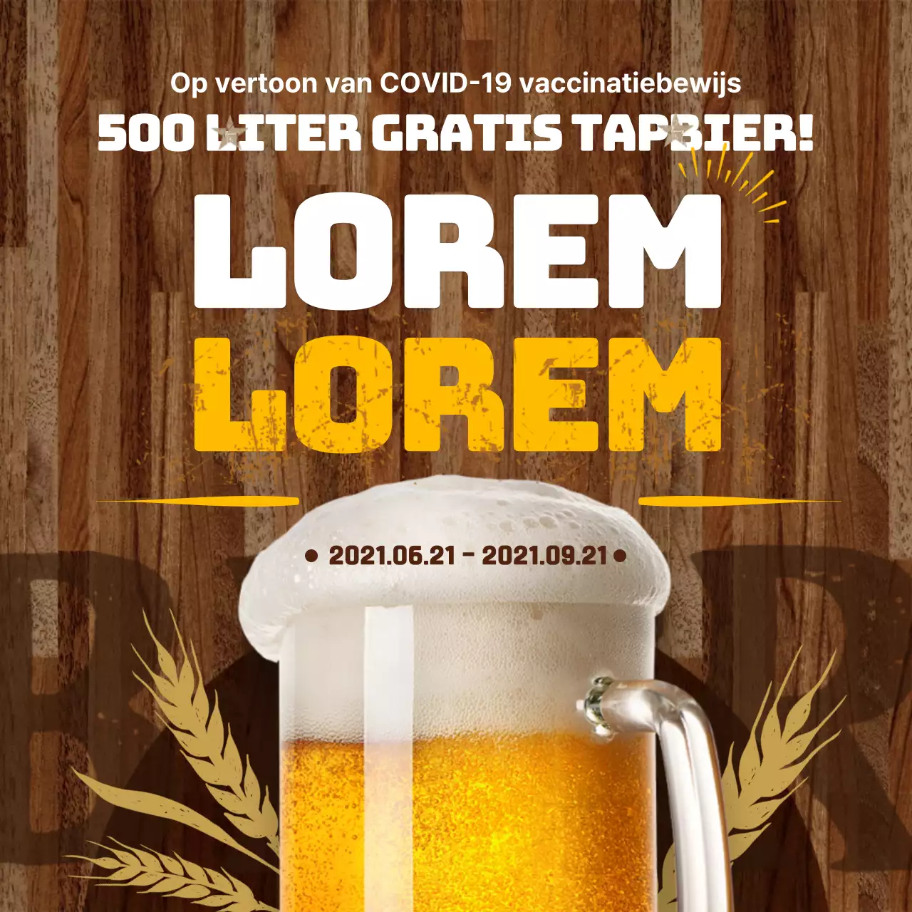 Geel, vintage-geïnspireerd gratis bierevenement (sociale mediapleinen)