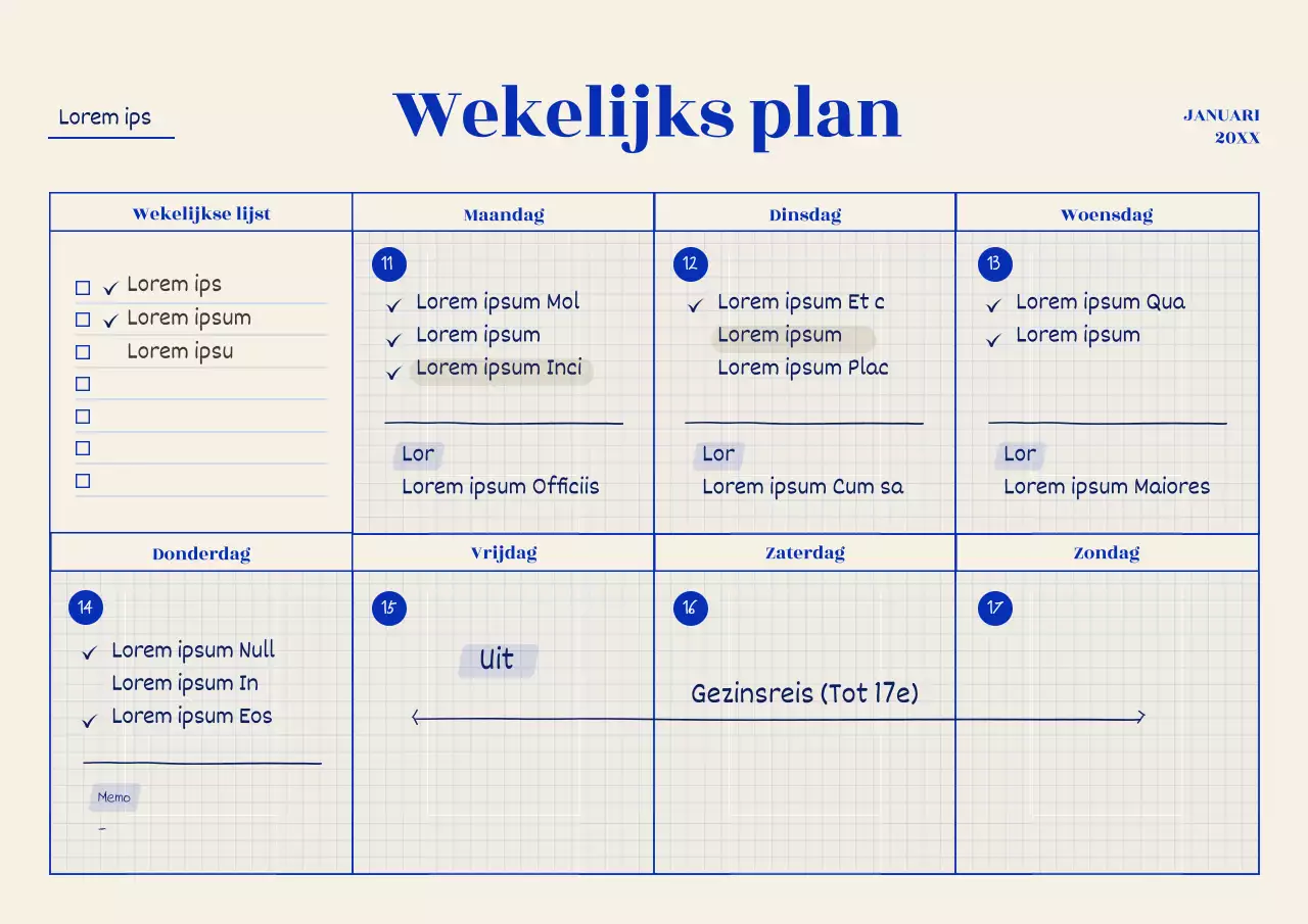 Good Note Weekly met een blauw rasterconcept