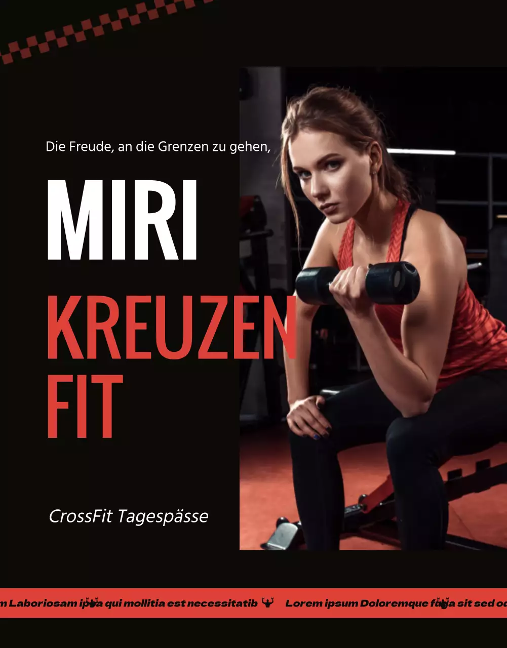 Werbung für eine trendige Crossfit-Veranstaltung im Fitnessstudio in Orange und Schwarz