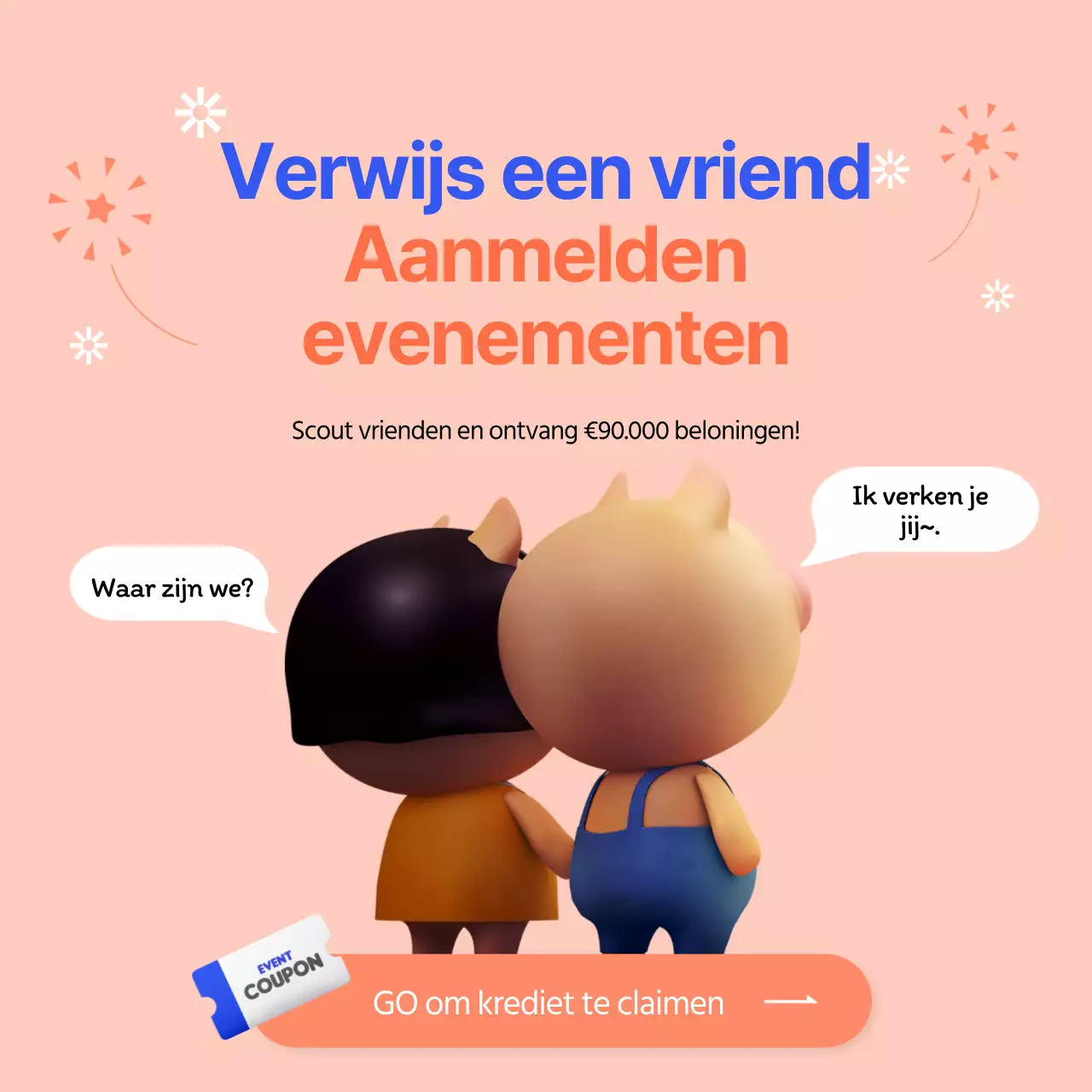 Verwijs een vriend aanmelding evenement in abrikoos blauw