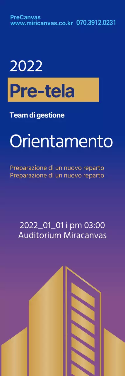 Orientamento aziendale pulito con scritte blu e viola