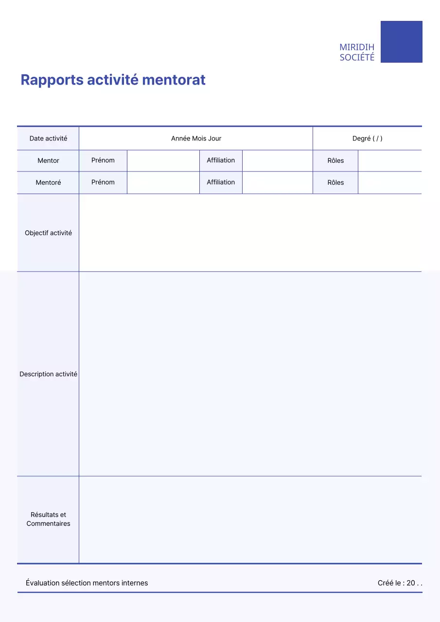 Lettre de mentorat et rapport d'activité de mentorat bleus et propres