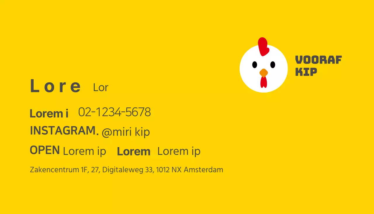 Rood en geel geïllustreerd kippen visitekaartje