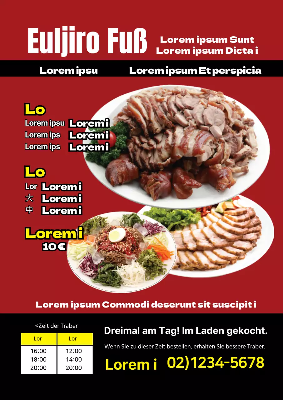 Rotes Foto hebt die Speisekarte für Schweinefüße in einem traditionellen Restaurant hervor