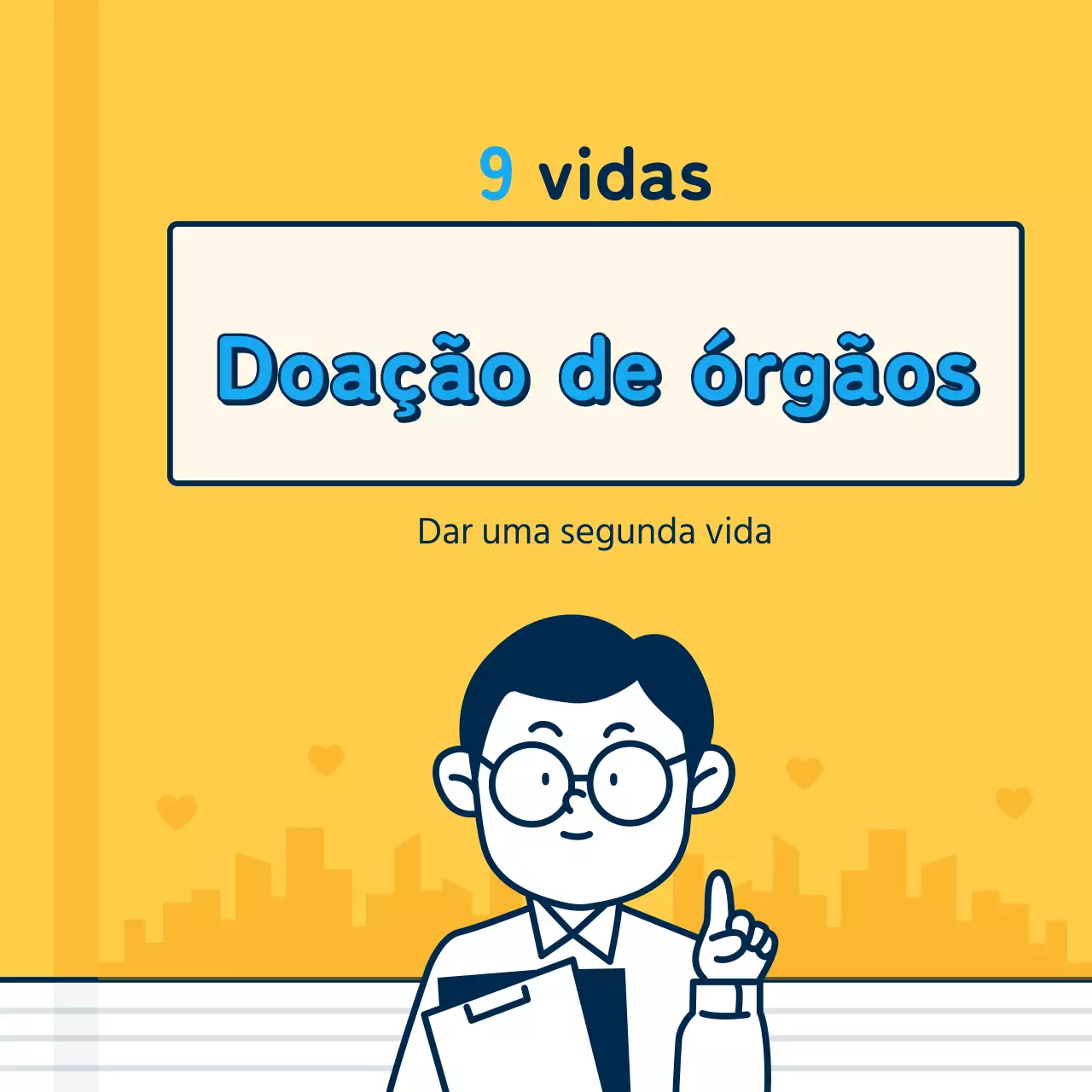 Cartão amarelo e azul para o dia da doação de órgãos
