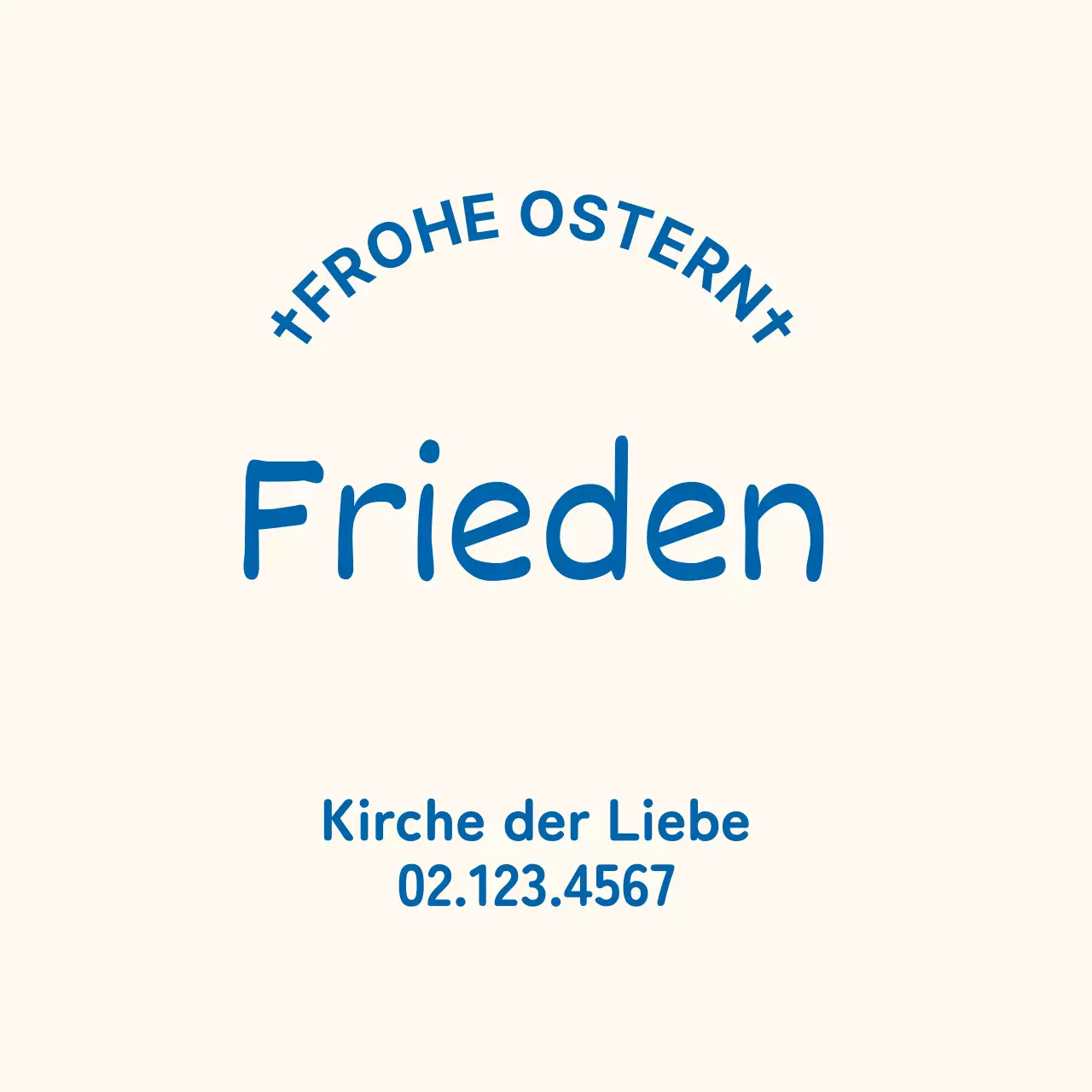 Osteretikett der Kirche in blau mit weißer Beschriftung