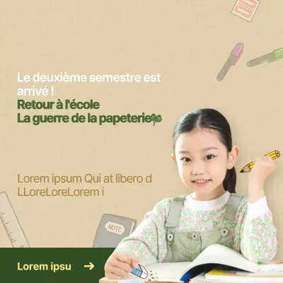 Vente de papeterie verte et brune pour la rentrée scolaire
