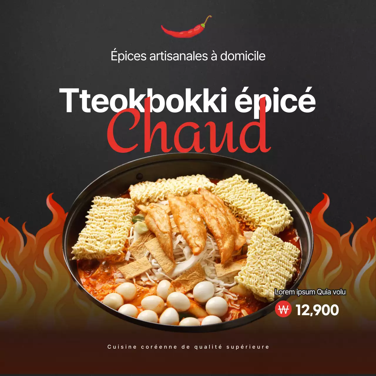 Présentation du kit repas Ramen épicé noir et rouge