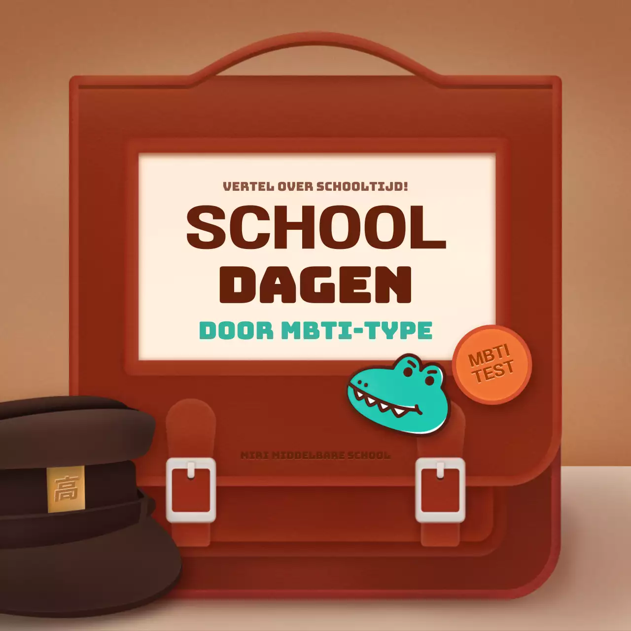 Testen van bruine en groene retro schooltas concept mock-ups