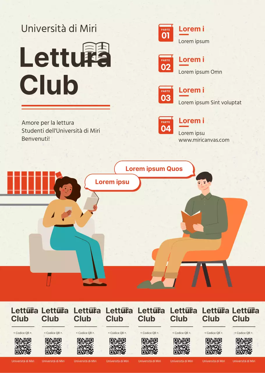 Stile pulito in arancione e marrone per il reclutamento e la promozione del club di lettura universitario