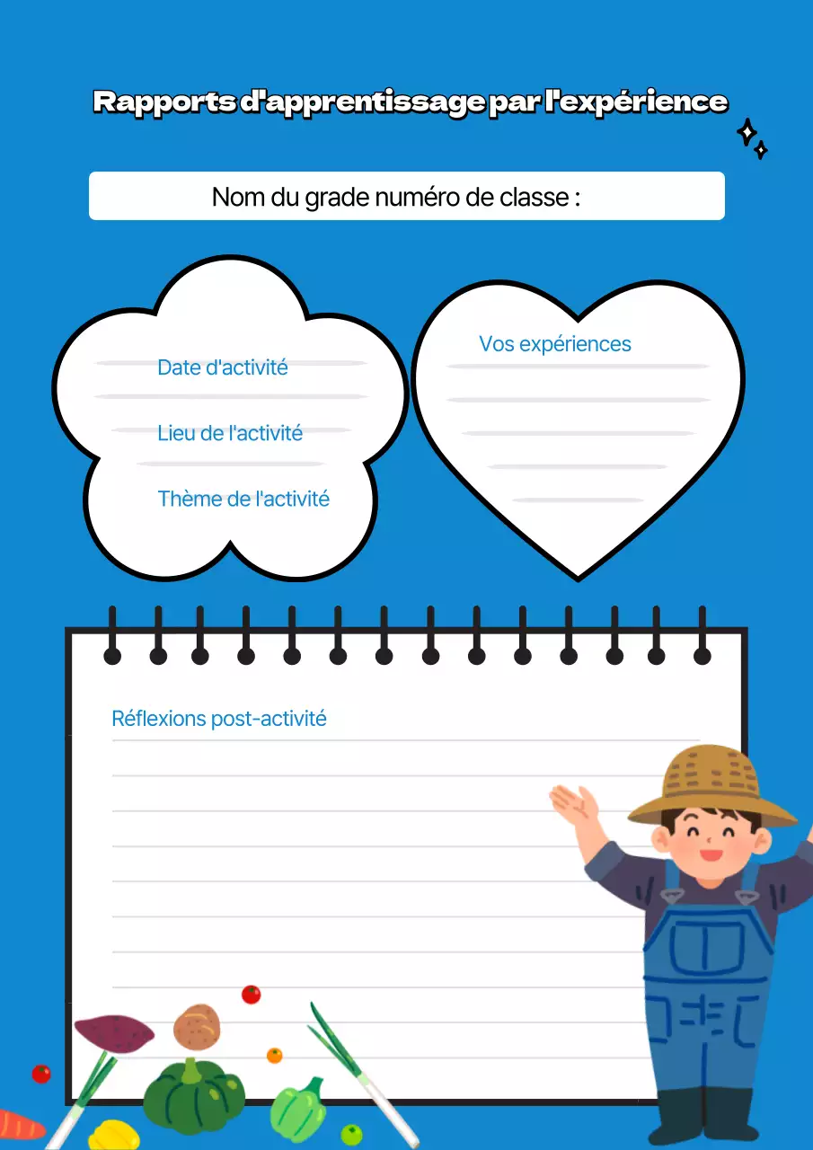 Mignonne affiche bleue de rapport d'expérience rurale