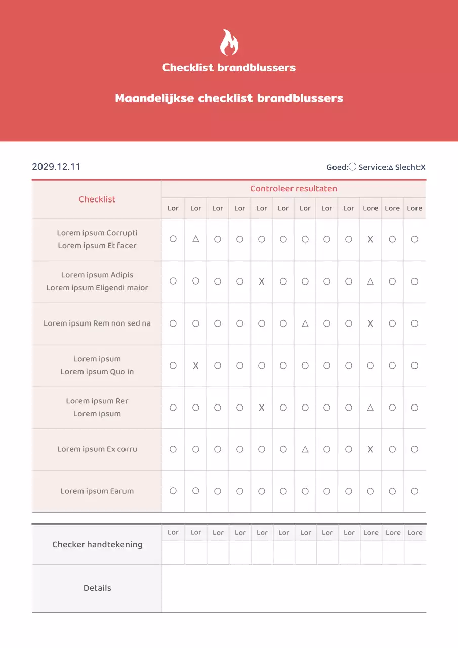 Maandelijkse checklist brandblussers in rood en wit