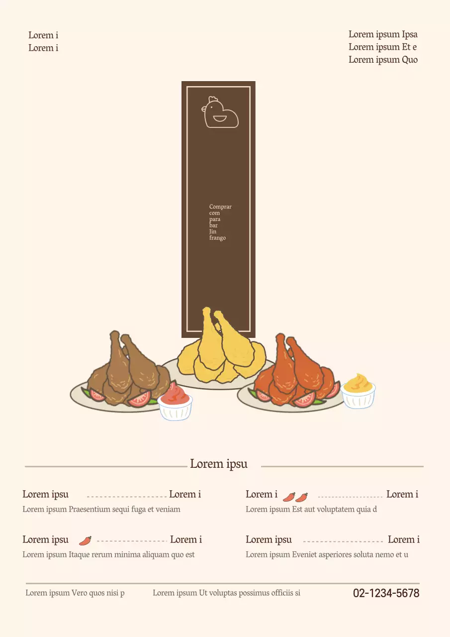 Folheto ilustrado e giro para um restaurante de frangos