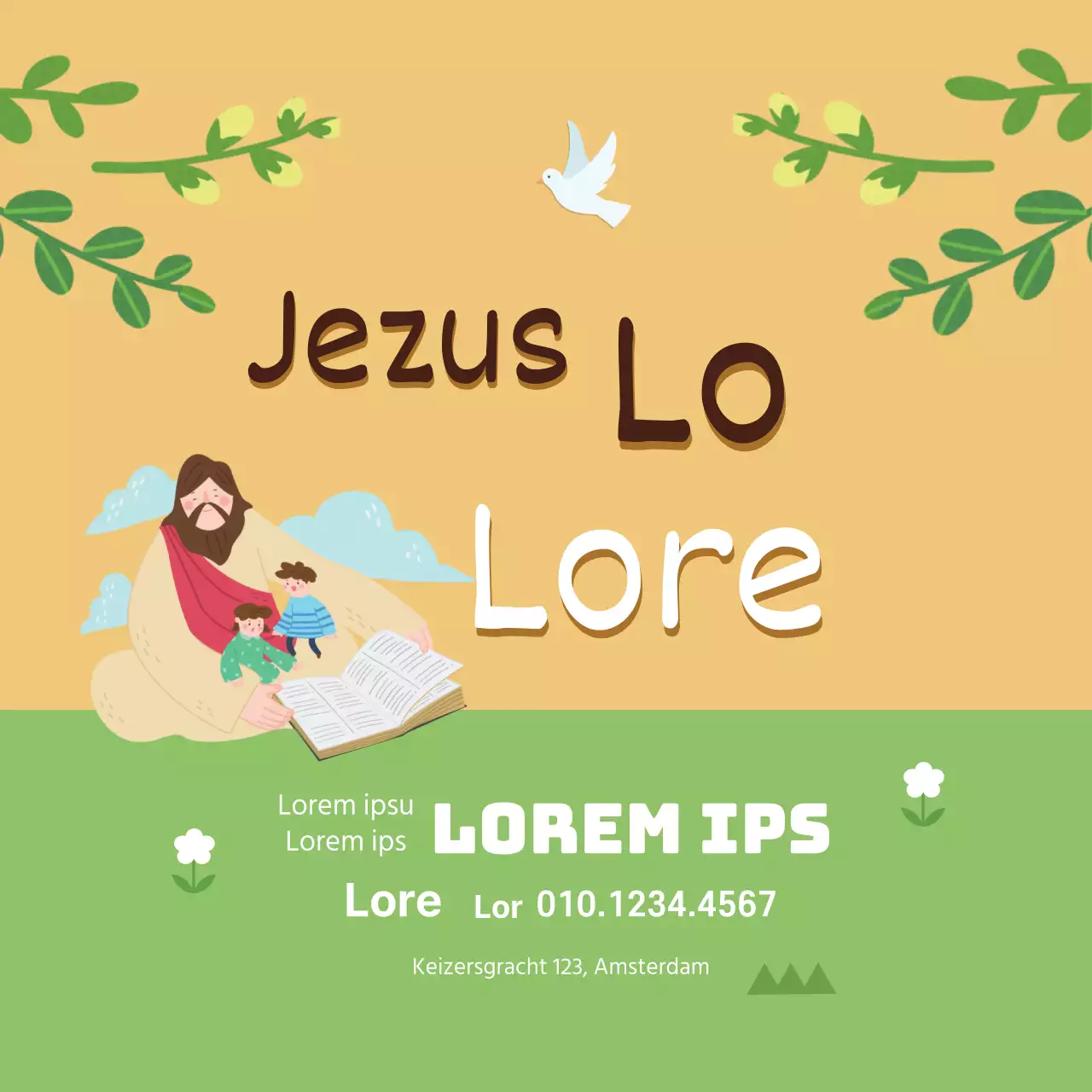 Gele illustratie leuke kerk Pasen dankzegging dienst promotie