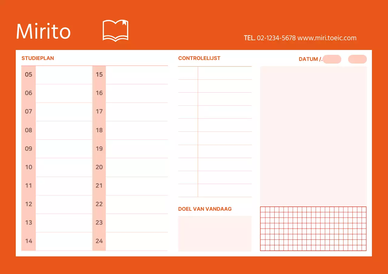 Eenvoudige conceptuele studieplanner in oranje