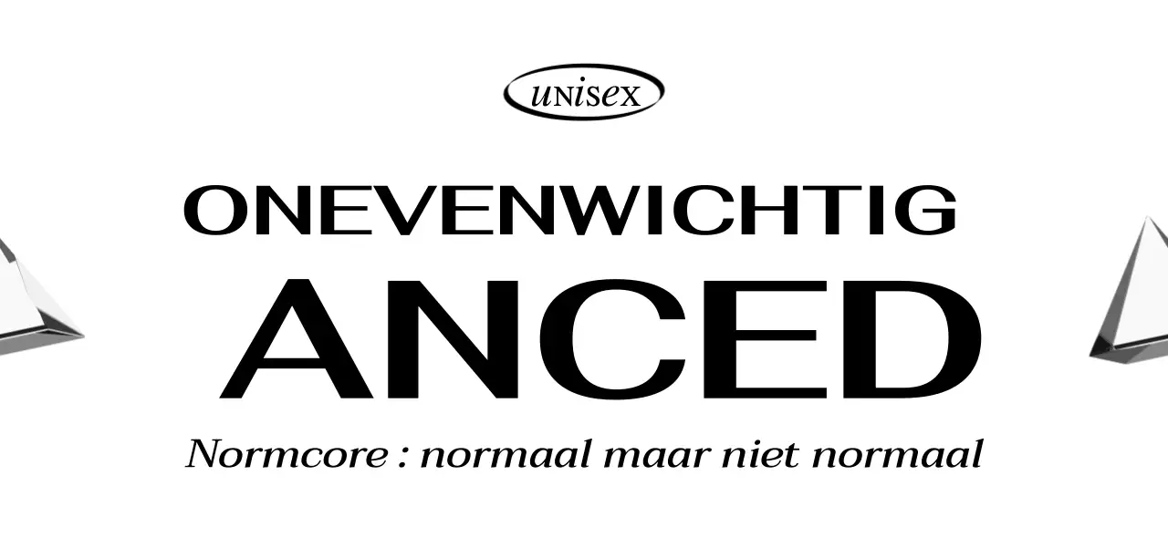 Een eenvoudig ontwerp met een zwart-witte glazen foto en het logo van het Nomcore modecentrum.