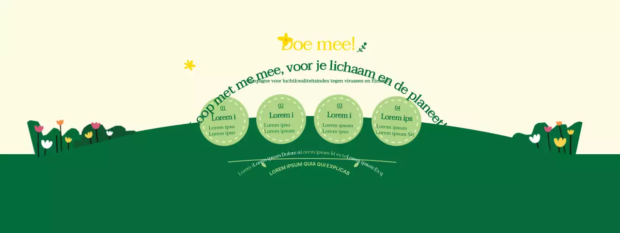 Over de groen-gele campagne Loop naar je werk in een schone stijl