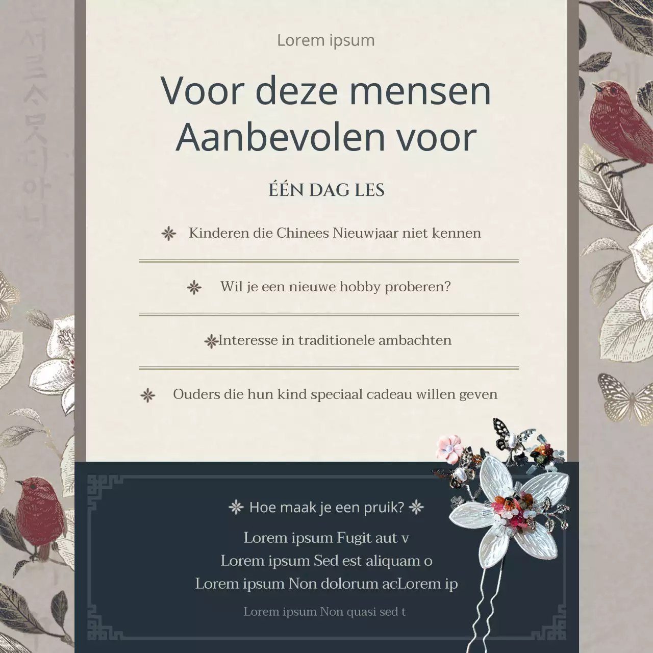 Eendaagse cursus om een traditionele hoofdtooi voor Chinees Nieuwjaar te maken in bruin en marineblauw