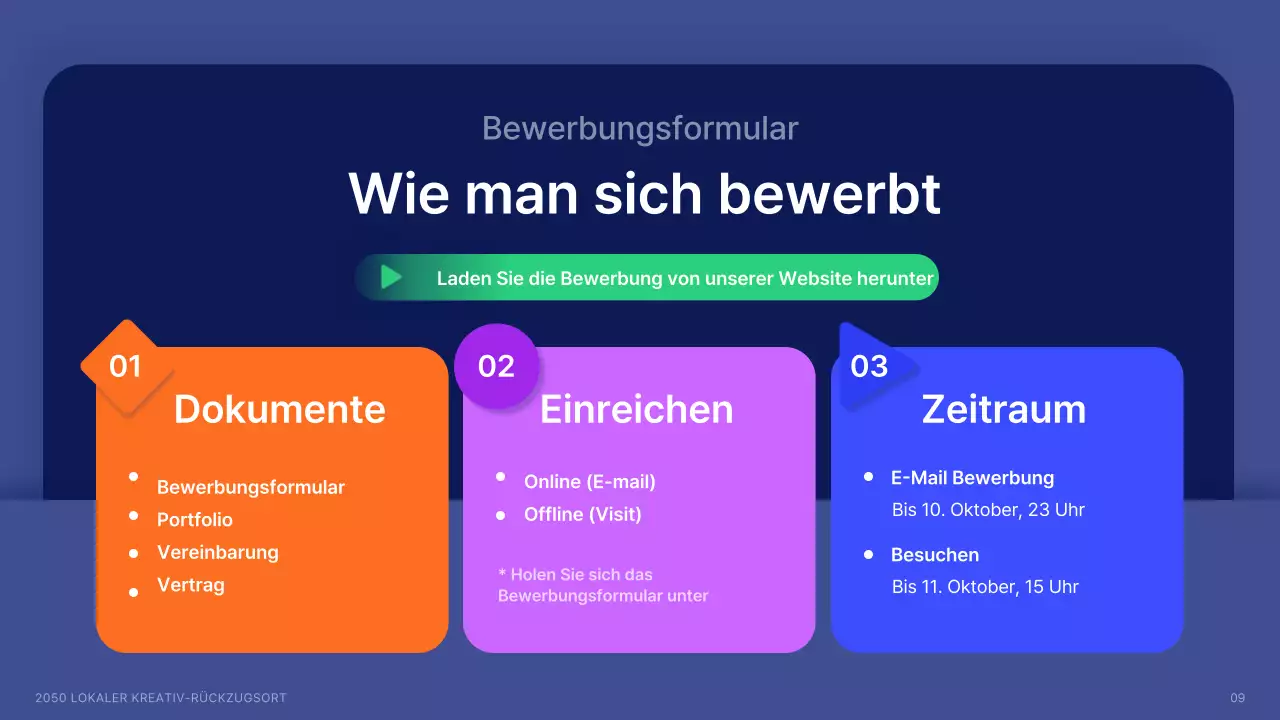 Anwerbung lokaler Kreativer mit Formen in Marineblau und Akzentfarben