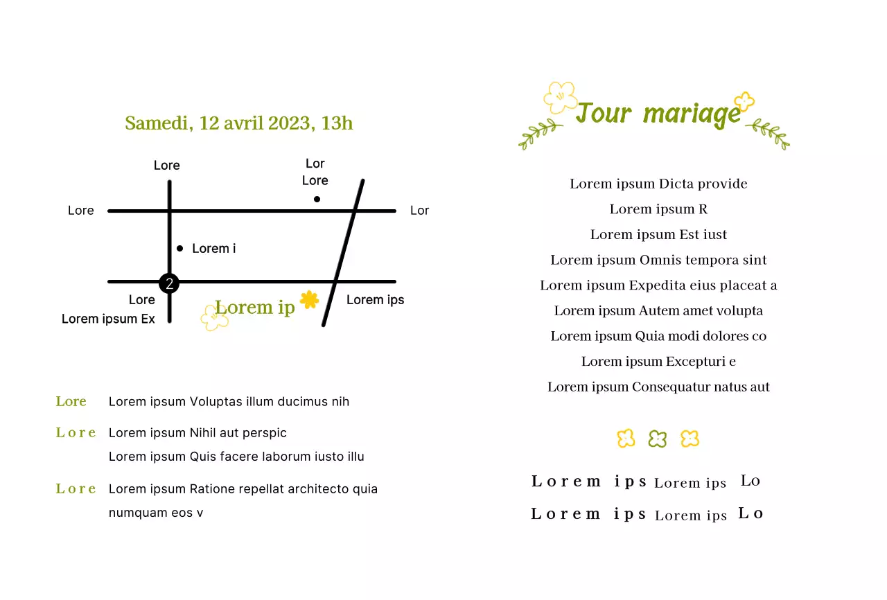 Illustration florale printanière d'un concept d'invitation de mariage en chartreuse et jaune