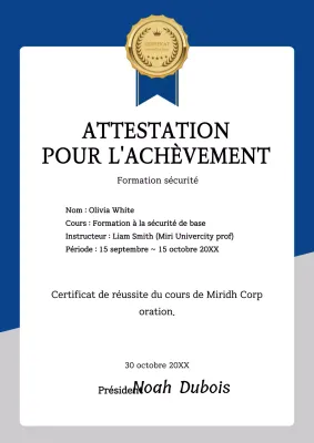 Certificat d'achèvement de la formation à la sécurité en matière de sodomie Modèle de document d'affaires listé