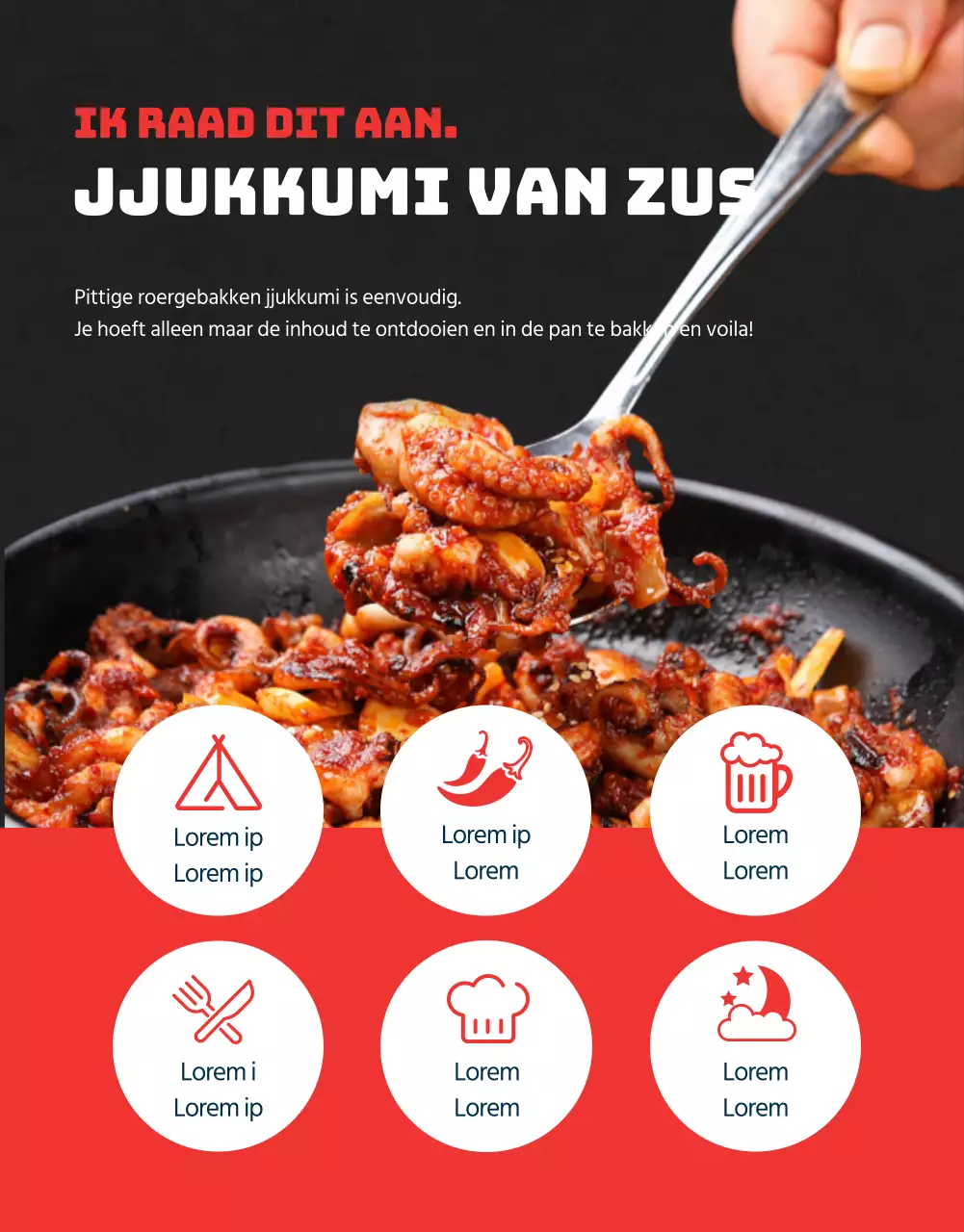 Een eenvoudig overzicht van diepvriesproducten in zwart en roodEventpromotie