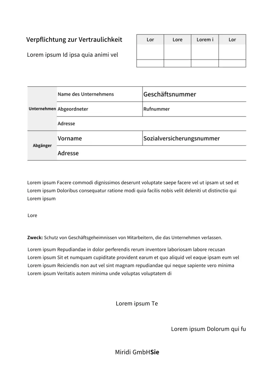 Vertraulichkeitserklärung für Geschäftsdokumente im schwarzen Look