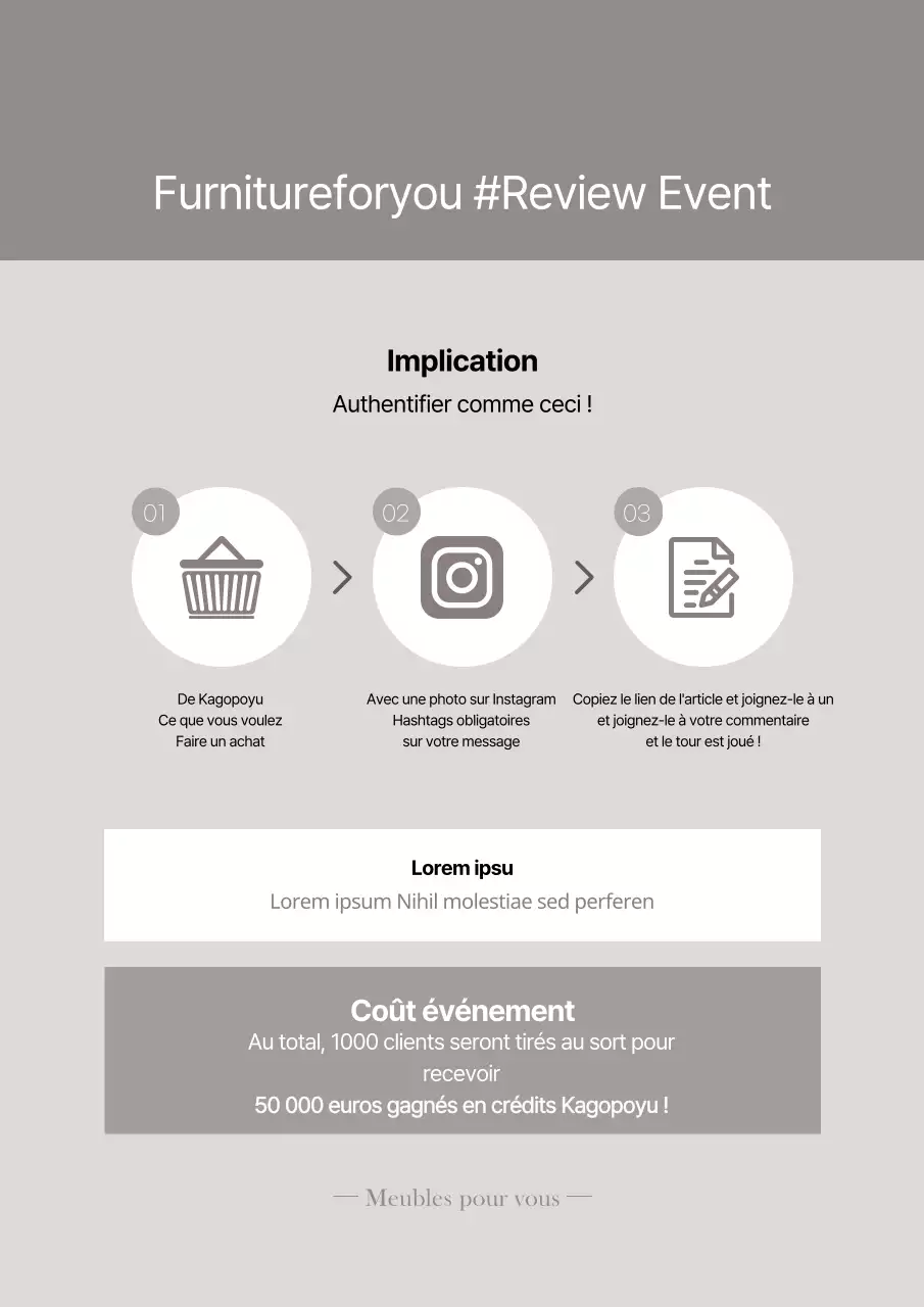 Revue d'un magasin de meubles de style en beige flyer promotionnel événementiel