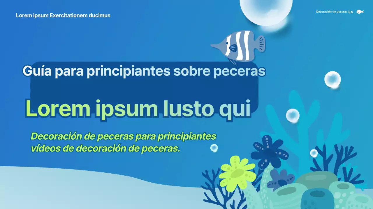 Bonito tema de introducción a la pecera en azul claro y chartreuse