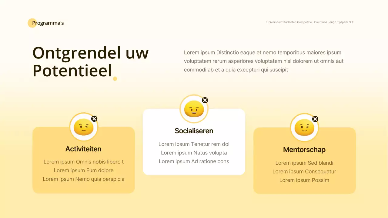 Geel Wit Glimlach Concept Club Oriëntatie