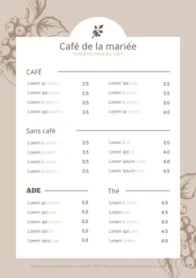 Illustration botanique d'une affiche de menu de café en marron