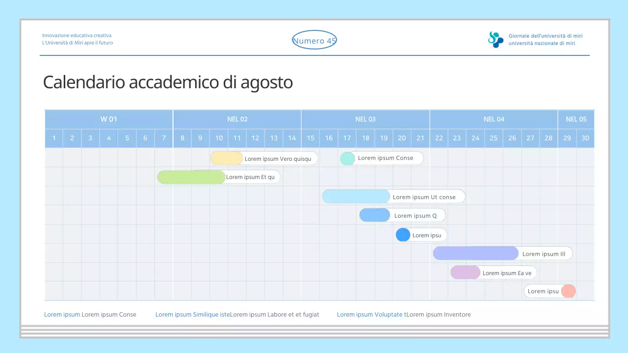 Giornale di introduzione all'università di colore azzurro semplice e di varie informazioni