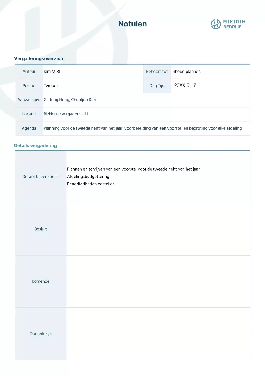 Eenvoudige zakelijke notulen