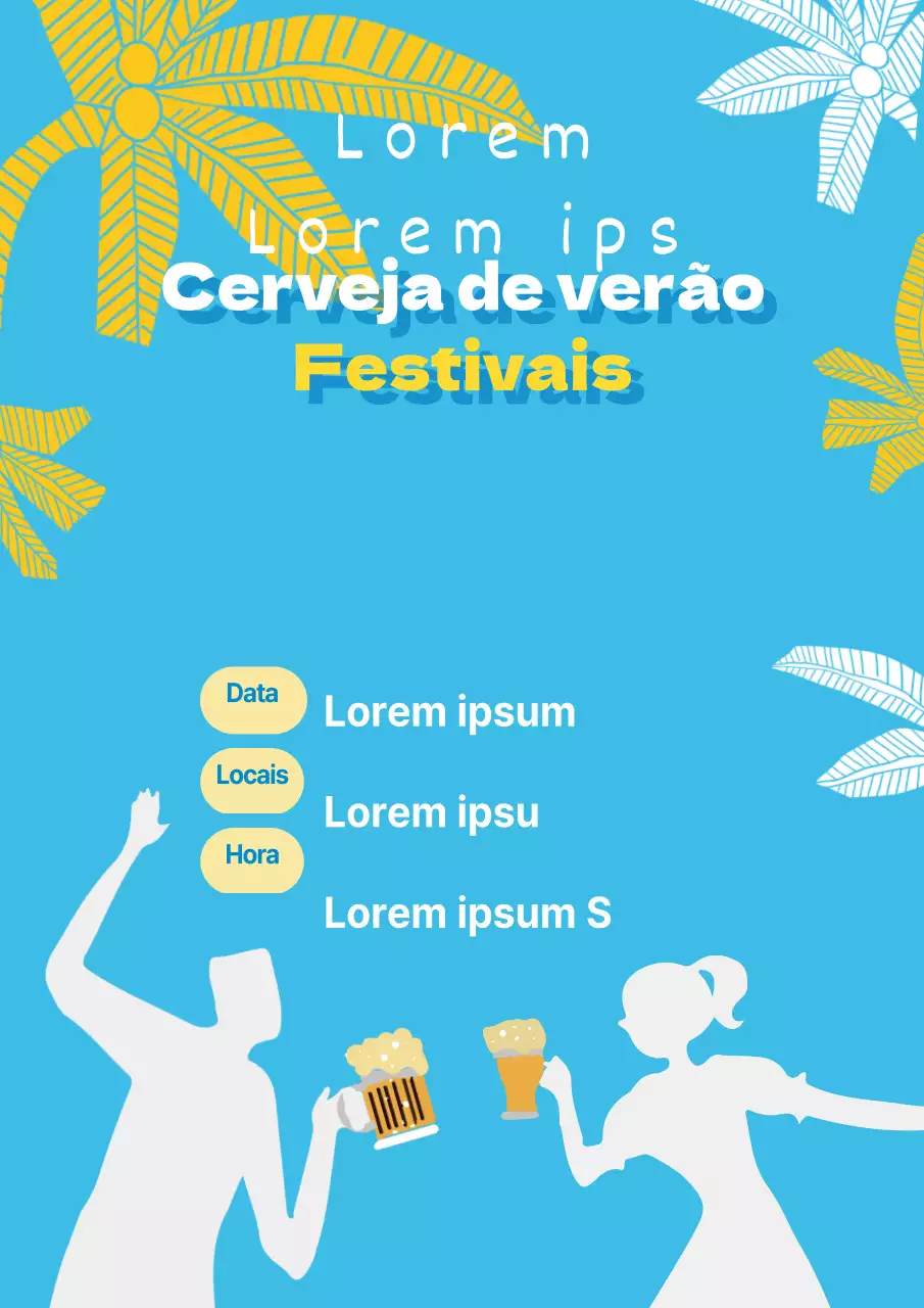 Promoção de um festival de cerveja de verão com ilustrações sobre um fundo azul claro