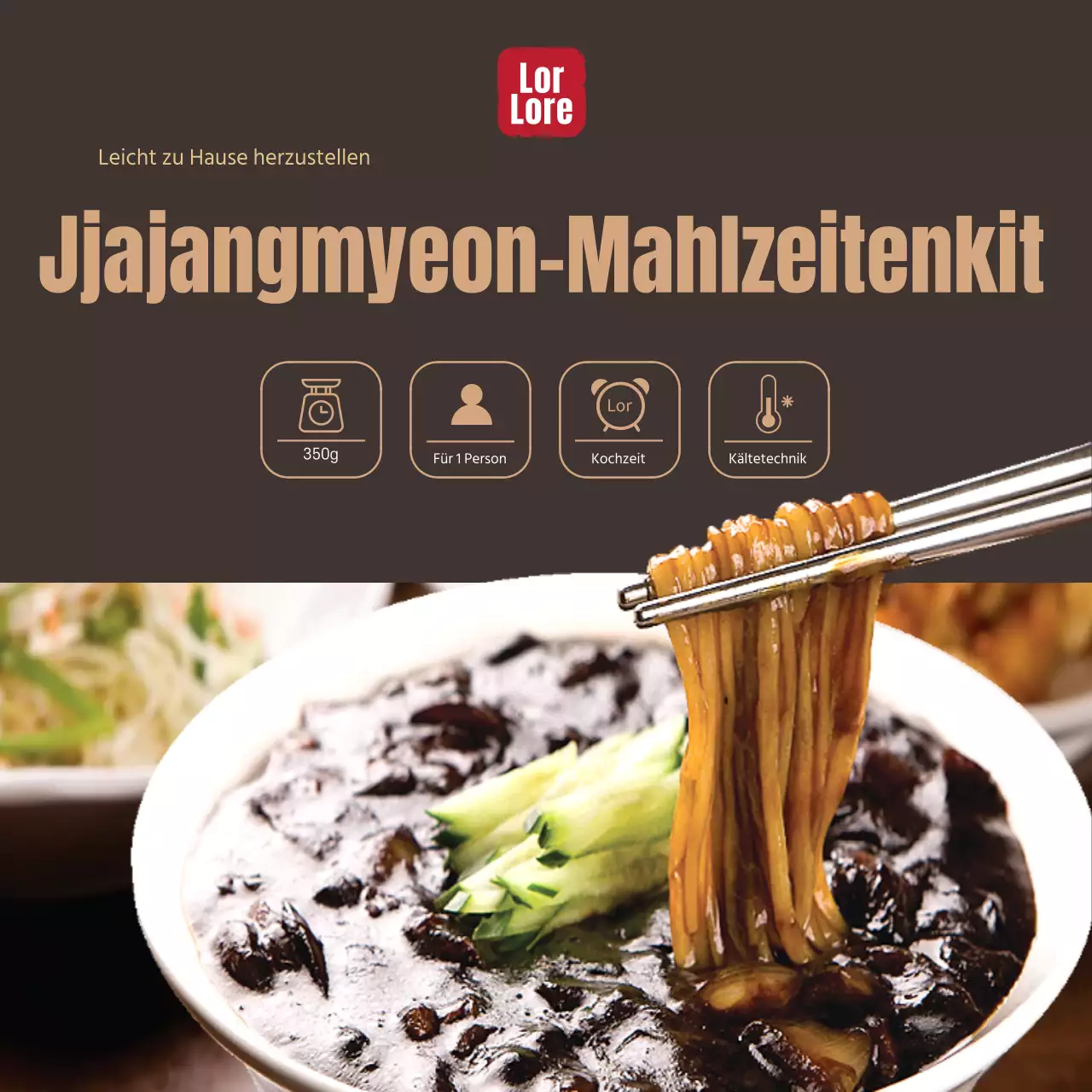 Chinesisches Restaurant Mahlzeit Kit Aufkleber mit braunen jjajangmyeon Foto