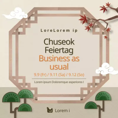 Chuseok Feiertag Normale Geschäftszeiten mit braunen traditionellen Mustern