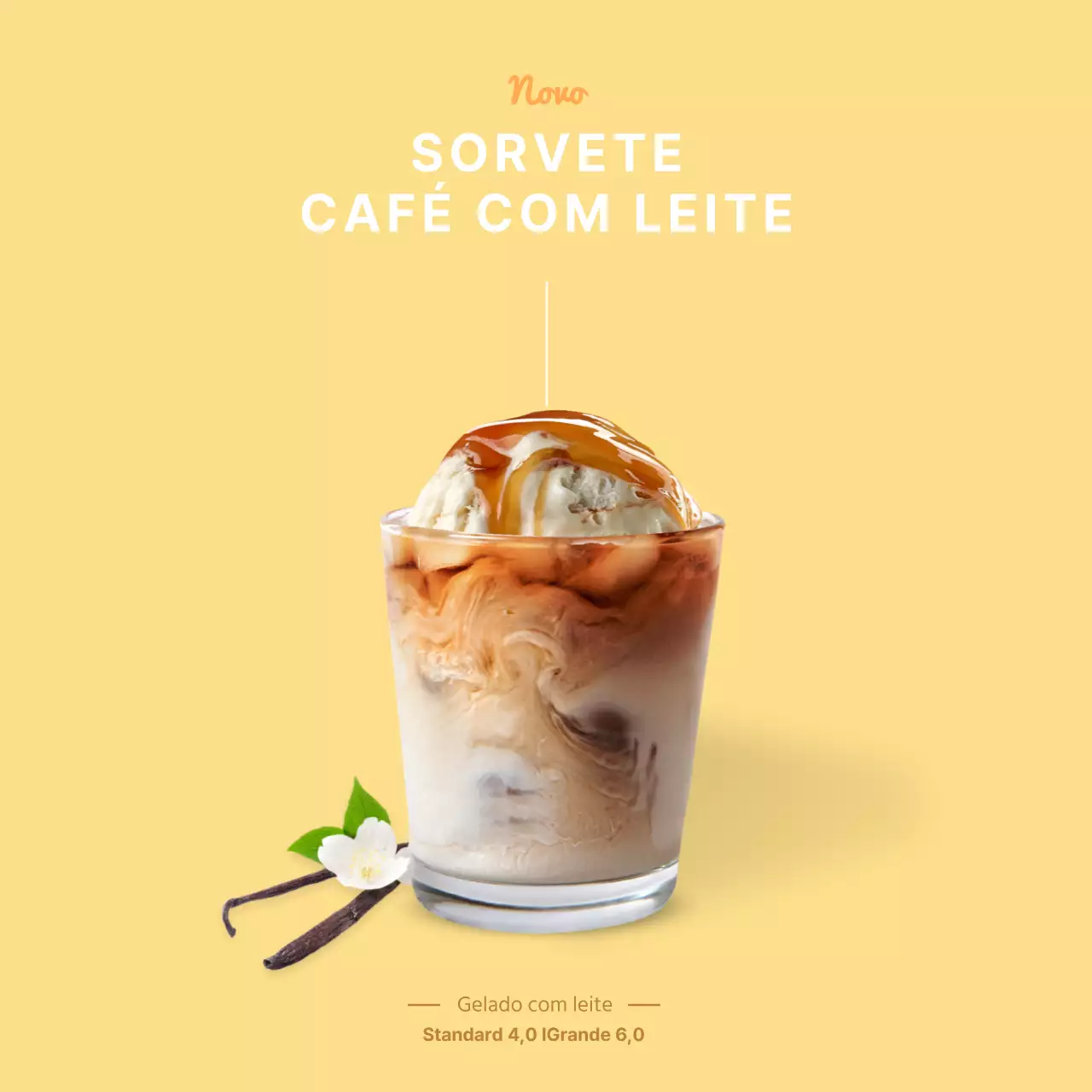Faixa amarela simples para um café de gelado com leite