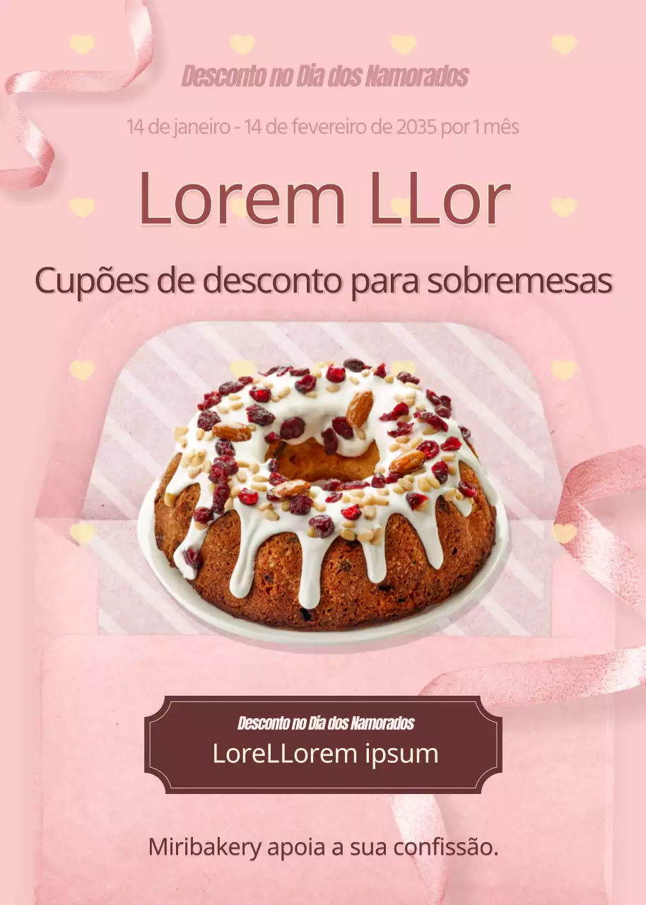 Tema de evento de cupão de desconto para o Dia dos Namorados cor-de-rosa e castanho