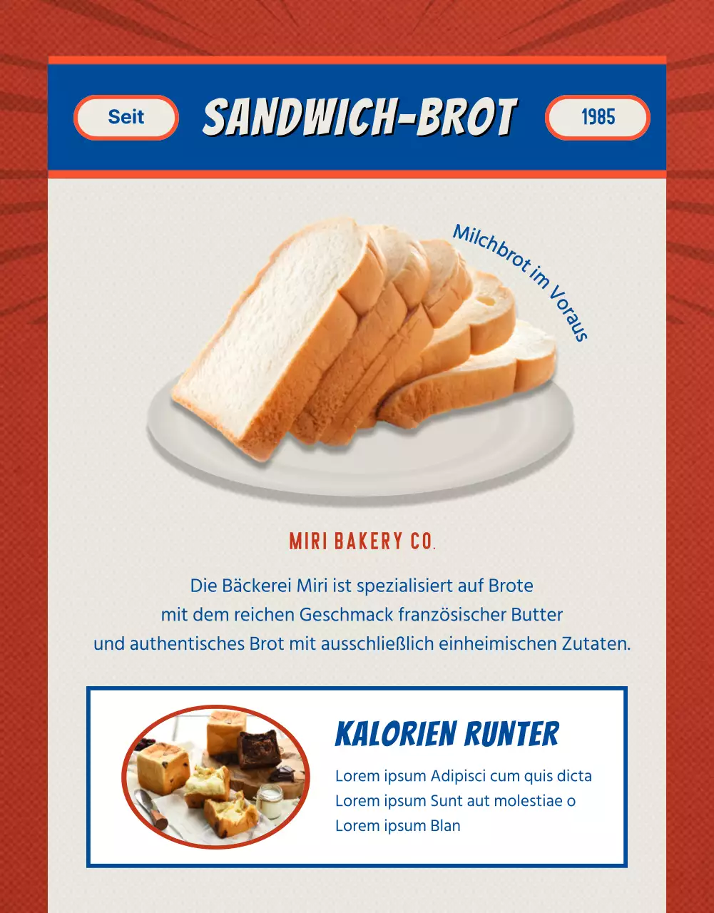 Einführung von rotem und blauem Vintage-Brot