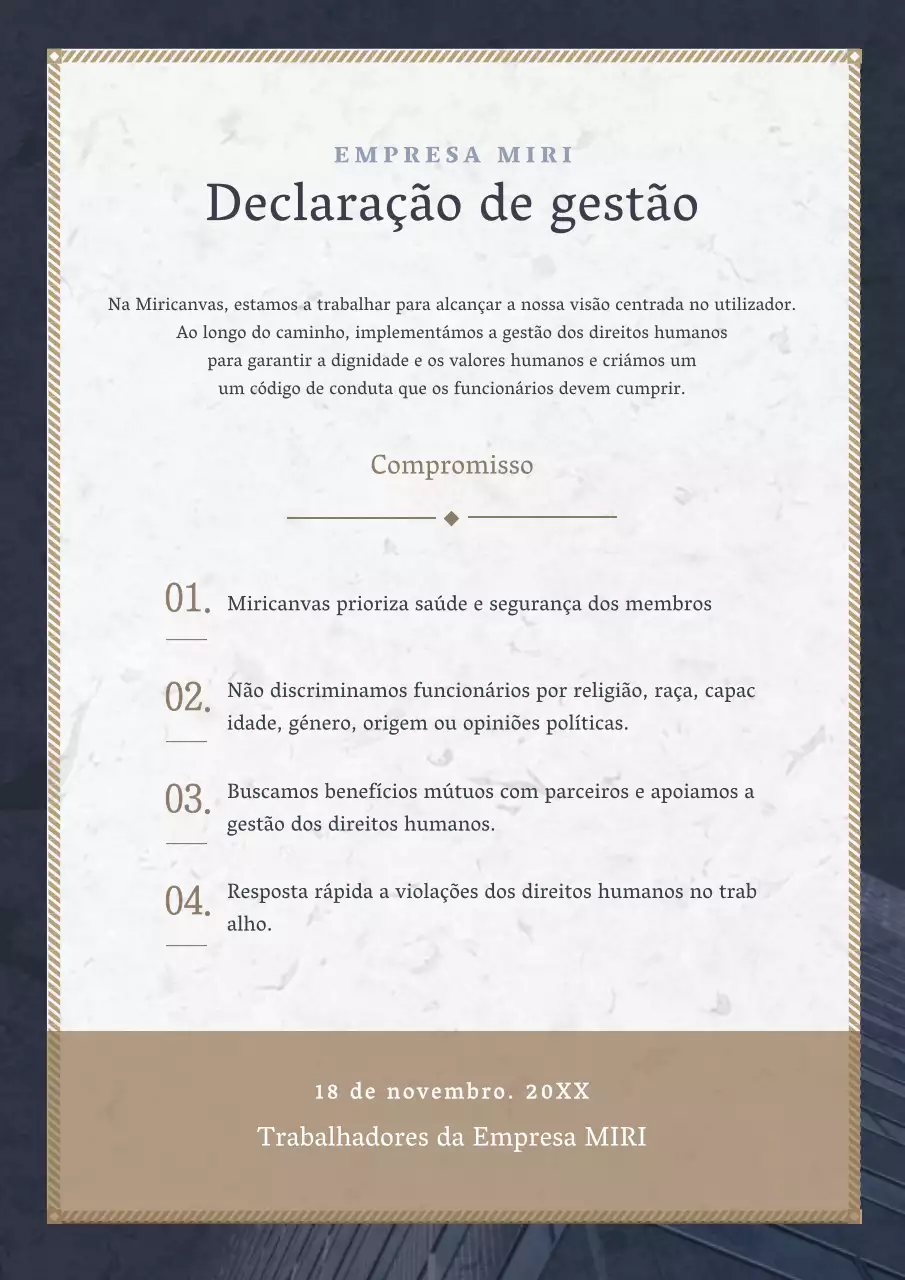 Um manifesto empresarial azul-marinho e castanho