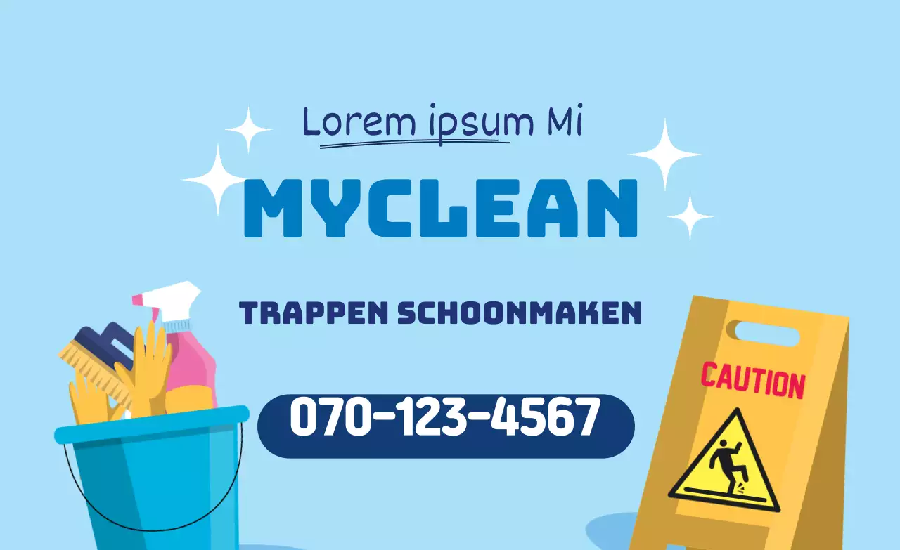 Blauwe illustratie ter promotie van een nette schoonmaakdienst