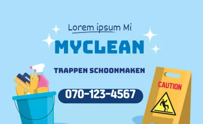 Blauwe illustratie ter promotie van een nette schoonmaakdienst