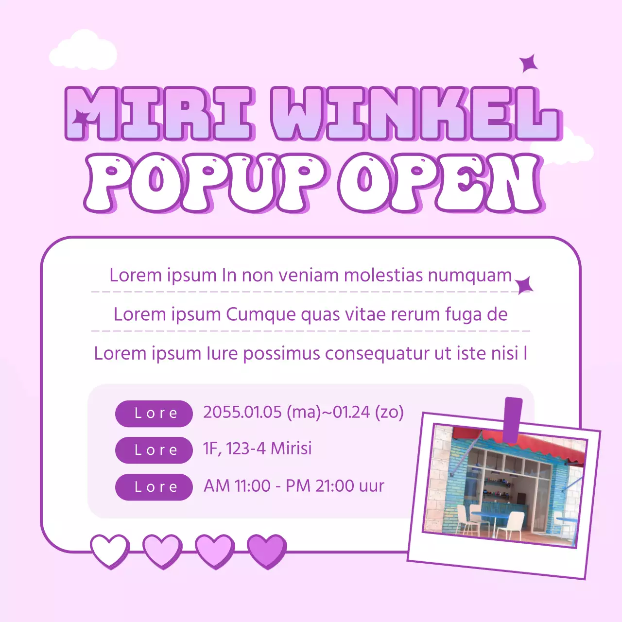 Een pop-up winkel met een schattig paars arcade machine concept